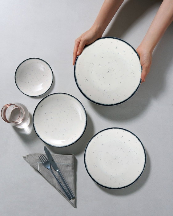 Hermia Juego de vajilla de porcelana 24 piezas Blanco y Negro